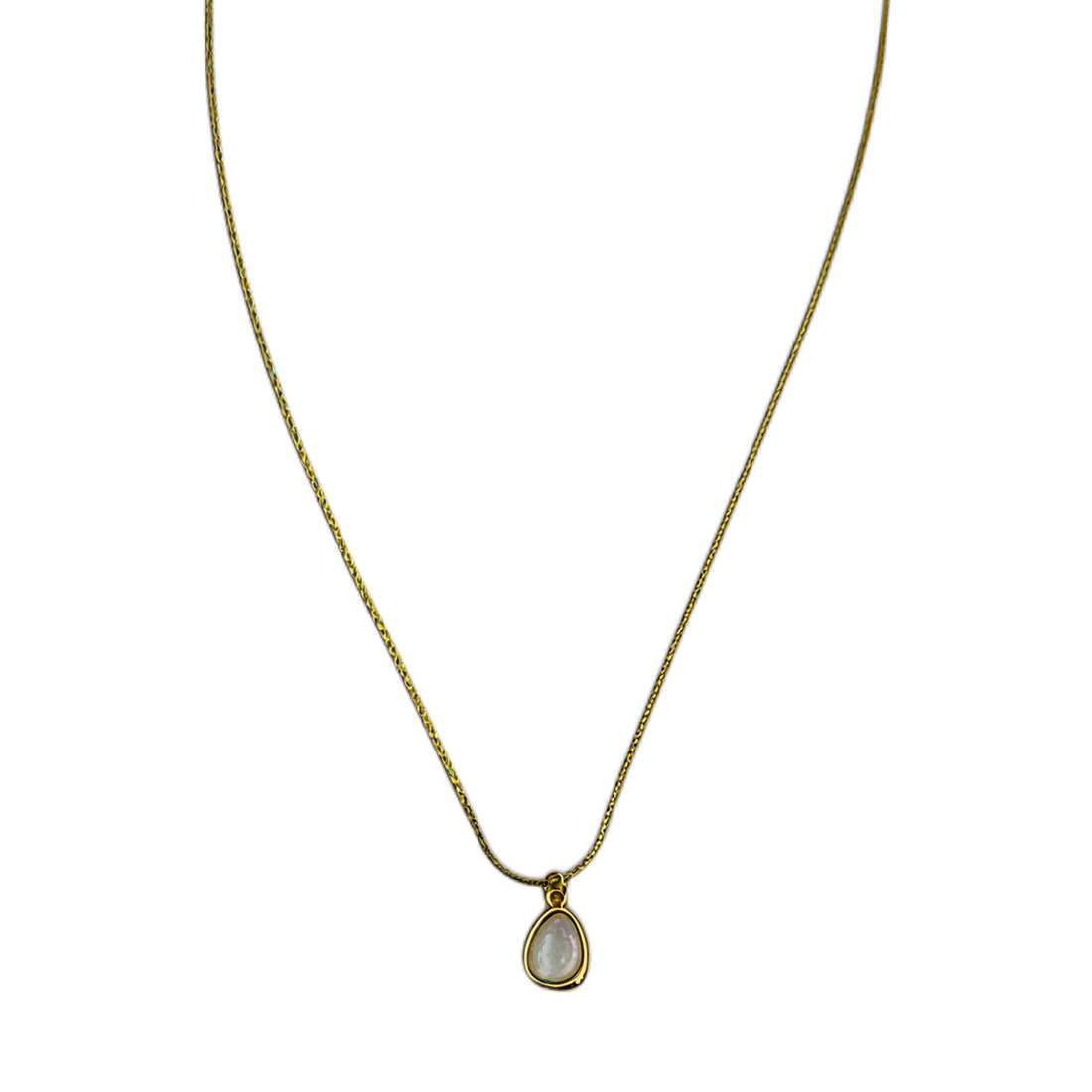 Dainty Teardrop White Stone Pendant Necklace, 18K Gold Plated Copper Thin Snake Chain Minimalist Necklace For Women