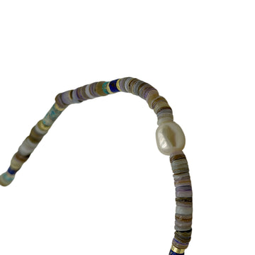Bohemian Mixed Disc Stone Baroque Pearl Beaded Necklace, 18K Gold Plated Copper Multicolor Beaded Choker With Extension Chain For Women