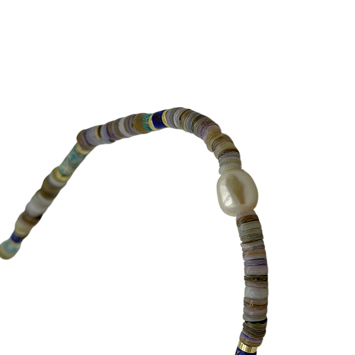 Bohemian Mixed Disc Stone Baroque Pearl Beaded Necklace, 18K Gold Plated Copper Multicolor Beaded Choker With Extension Chain For Women