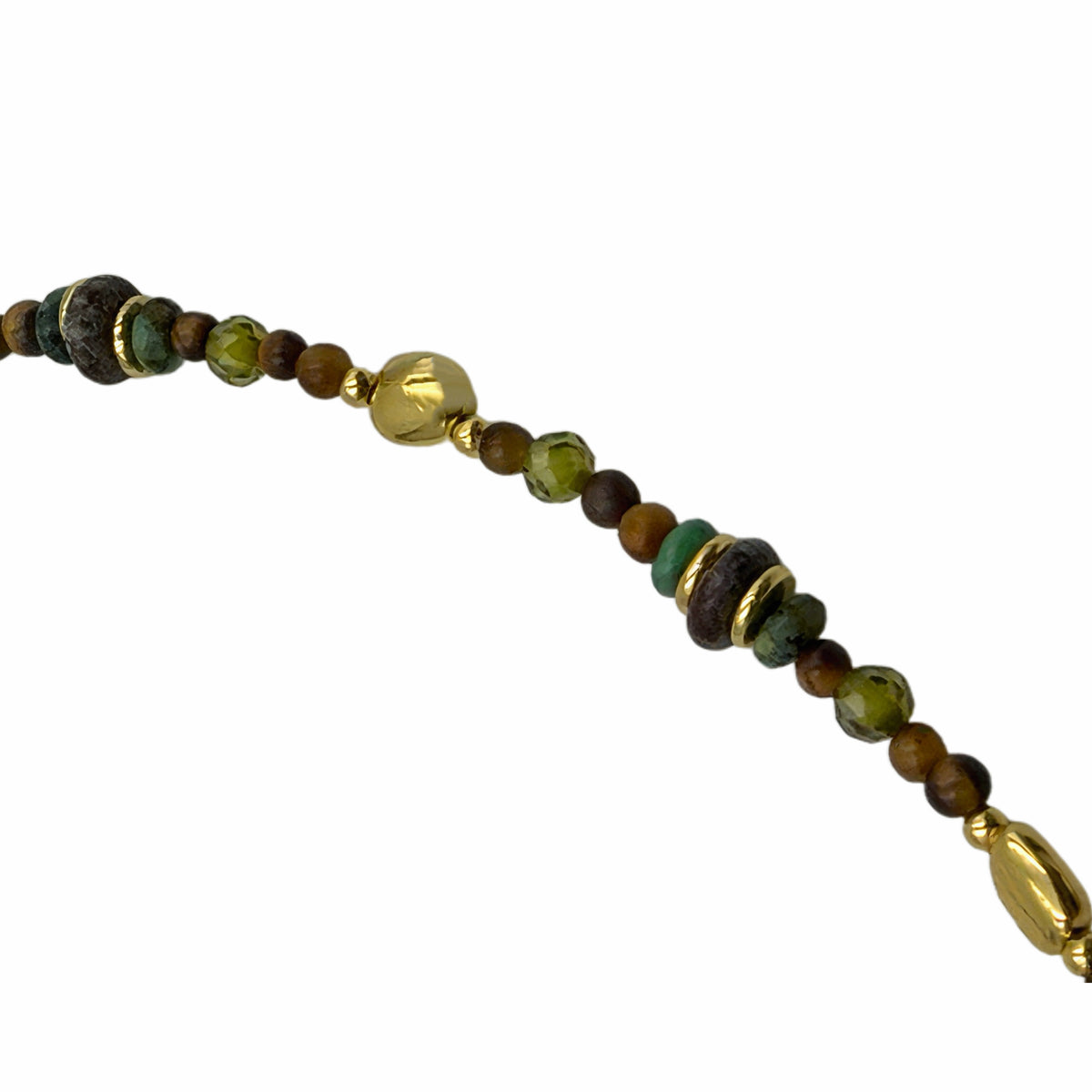 Vintage Green Natural Stone Beaded Choker Necklace, 18K Gold Plated Copper Mixed Gemstone Adjustable Beaded Necklace For Women